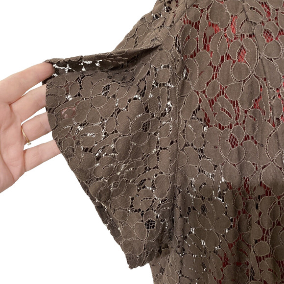 Michael Kors Plus Size Blouse Brown Lace Button Front Top Short Sleeves 3X - Picture 4 of 12